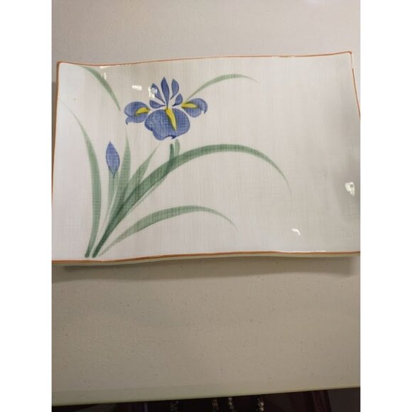 Vintage Japanese Iris Ceramic Serving Tray - Sushi Tray - Rectangular Plate - Picture 2 of 6